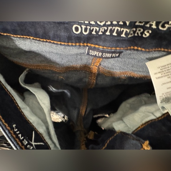 American Eagle Super Low Jeggings Blue Jeans Denim Women Size 4  Distressed - Picture 14 of 14